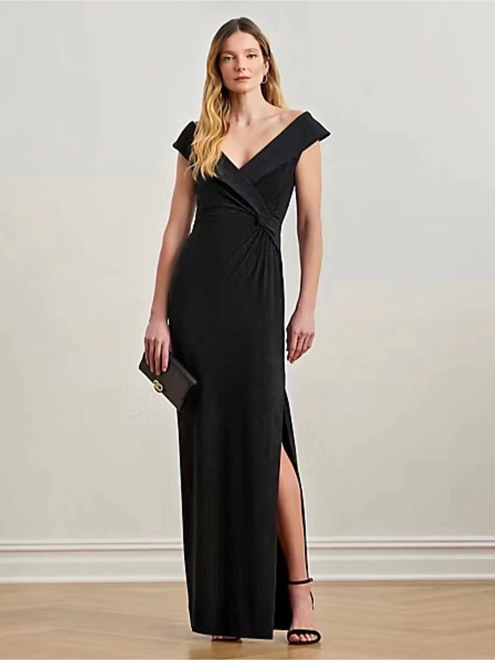 Lauren Ralph Lauren Jersey Off-the-Shoulder Gown Black Maxi Dress Size 2